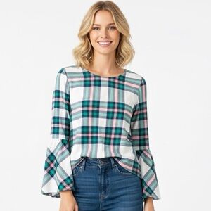 J CREW MERCANTILE green plaid popover top size 4